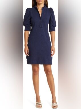 Lilly Pulitzer Elsey Floral Jacquard Puff Sleeve Dress in Navy Blue size XS
